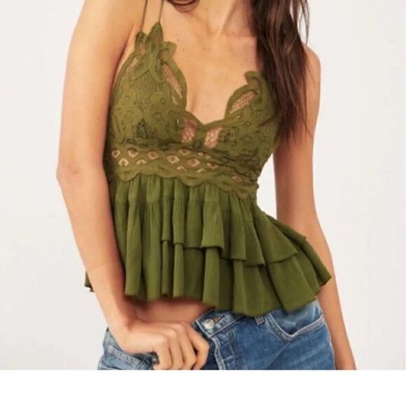 NWT FREE PEOPLE Adella Cami in Olive Sparrow, size Small - Picture 3 of 7